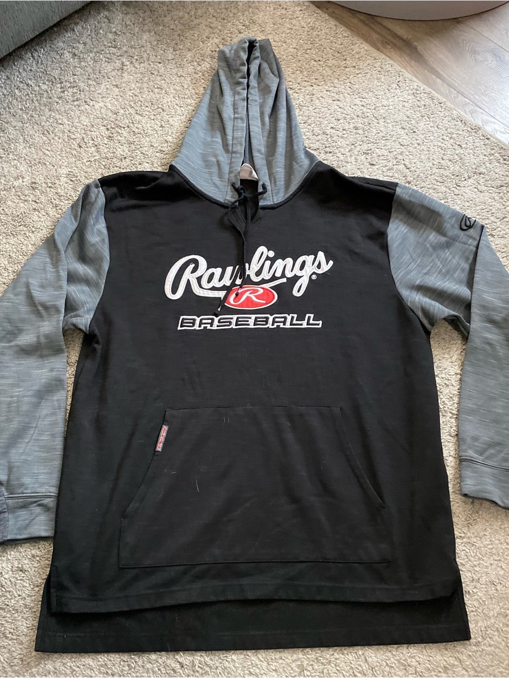 Rawlings Black and Gray Hoodie with Red Logo Tag